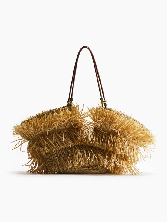 H&M Handbags - H&M Fringed Straw Shopper